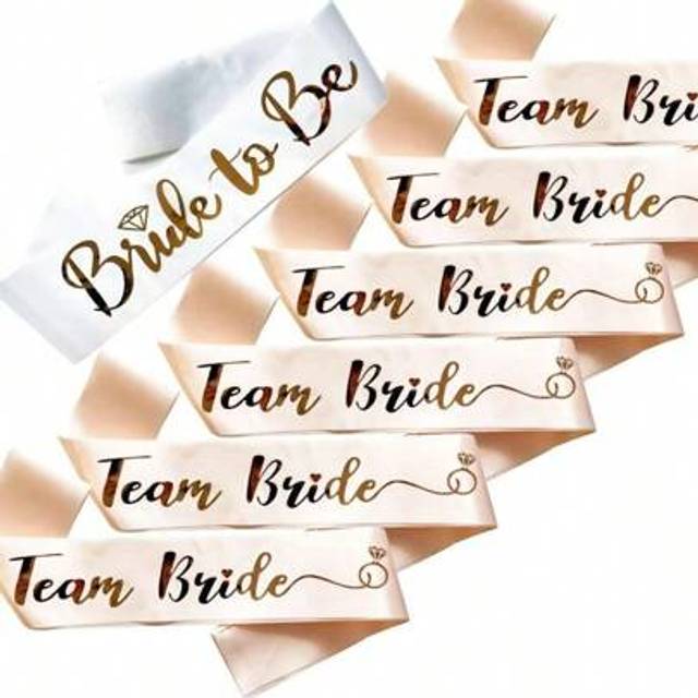 SHEIN 7pcs/Set 1 White + 6 Pink Bride To Be Sash, Bachelorette Party Sashes, Bridal Team Sash Set, Foldable Rose Gold Letter Bridesmaid Sash, Suitable For B