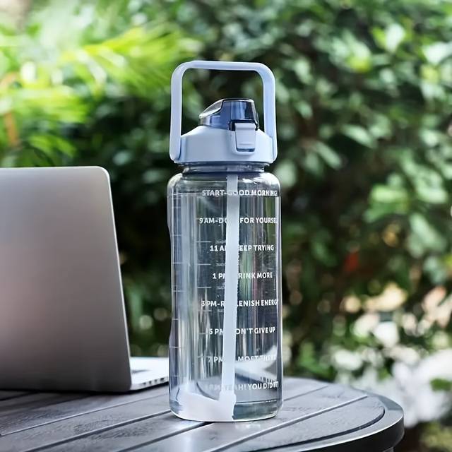 TEMU 64oz Large Capacity Sports Water Bottle With Straw - Durable Polycarbonate, Leakproof For Running & Fitness, Ideal For Outdoor Activities