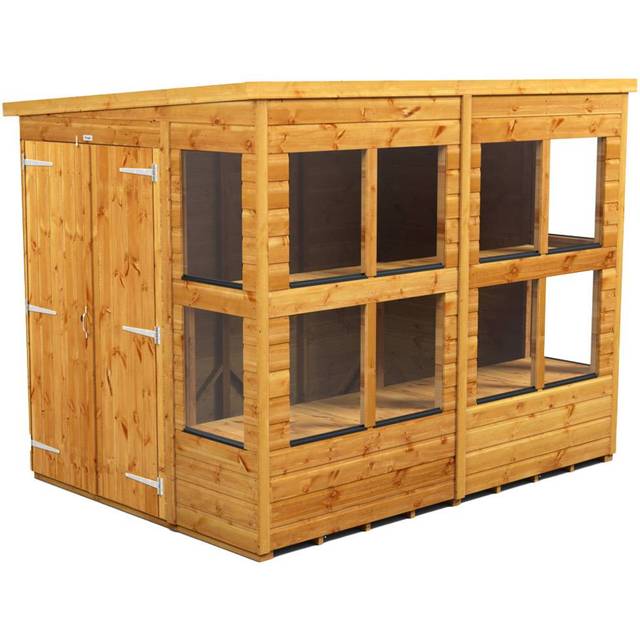 Powersheds Pent Roof Double Door Potting Shed 8ft x 6ft - Golden Brown