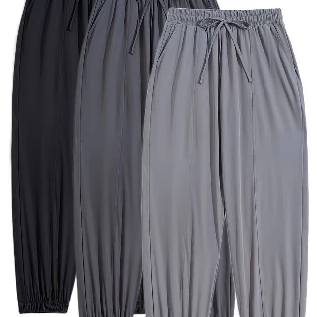 TEMU Women's 3pcs Quick-dry Joggers With Drawstring Waist - Solid Color, Polyester, Non-stretch, Activewear