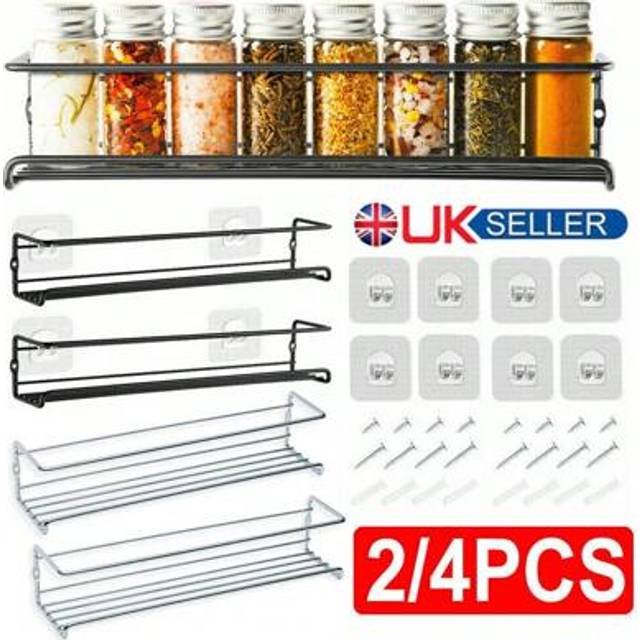 SHEIN 4X Spice Herb Jar Rack Holder For Kitchen Door Cupboard Storage Wall Mounted