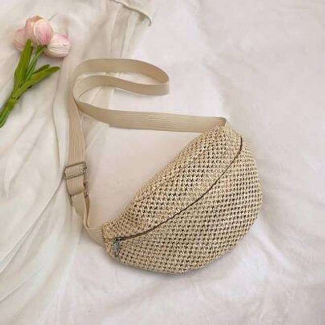 SHEIN 2022 New One Shoulder Summer Casual Beach Straw Woven Waist Bag For Women, Versatile