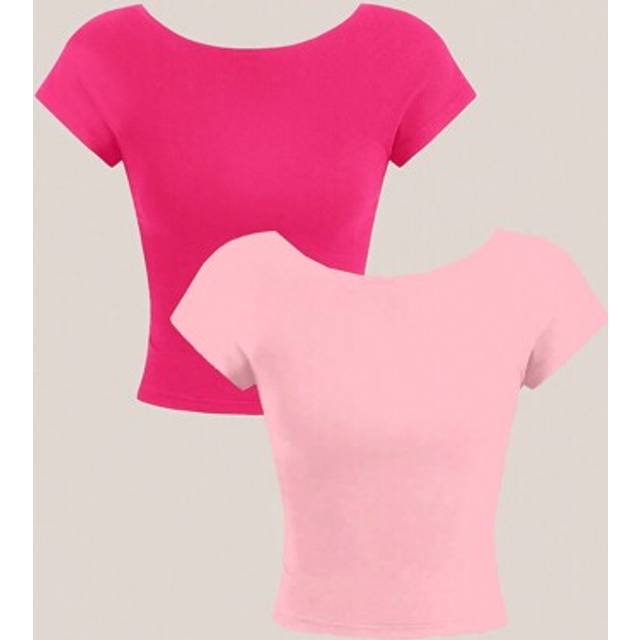 SHEIN 2pcs/Set Sexy Casual Backless Cropped Short Sleeve T-Shirt For Women, Suitable For Summer