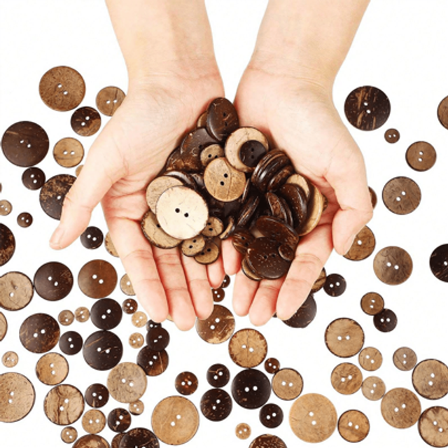 SHEIN 100pcs/Pack Brown Color 2-Hole Coconut Shell Buttons, Natural Wood Buttons, Suitable For DIY Sewing, Crafts, Gifts And Decorations In 10mm/12.5mm/15mm
