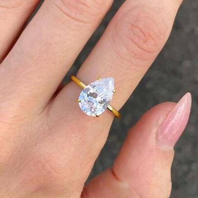 SHEIN 1PC 925 Sterling Silver Sparkle 1/2/4 CT Pear Cut Ring Engagement Ring Wedding Band For Women Promise Ring Eternity Ring Fine Jewelry Gift