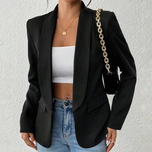 SHEIN Women Solid Color Slim-Fit Elegant Office Commute Thin Blazer Jacket