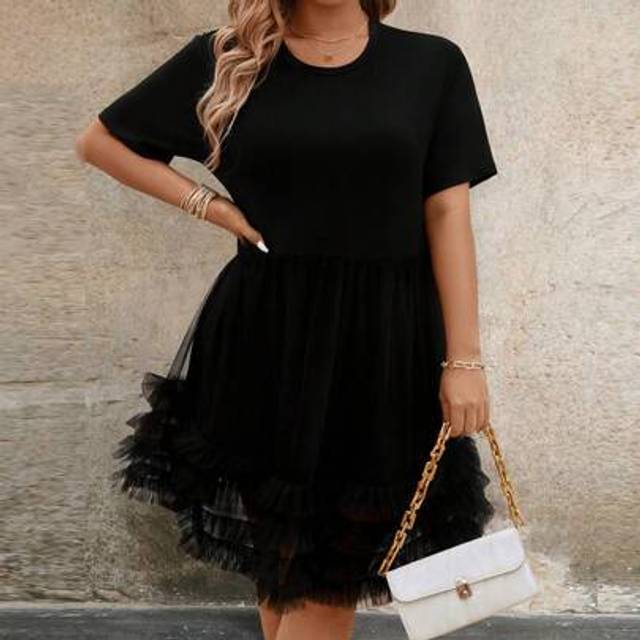 SHEIN Plus Size Women Elegant Casual Design Mesh T-Shirt Dress