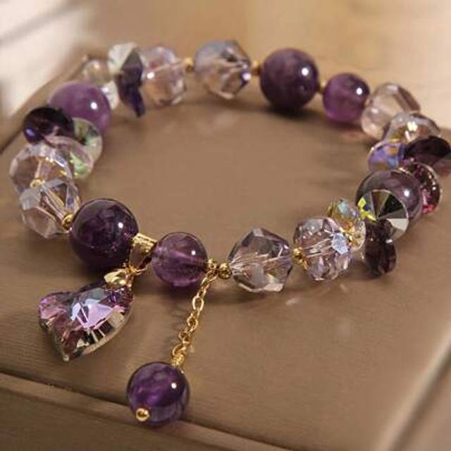 SHEIN 1pc Bling Bling Natural Amethyst Bracelet Zirconia Crystal Love Pendant Gift For Women Girls Girlfriend For Daily Wear