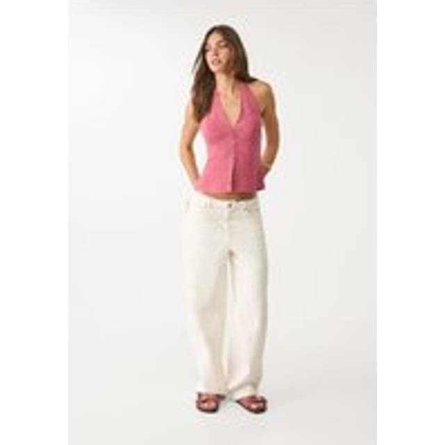 Stradivarius Linen blend halter top with buttons Nude pink XL