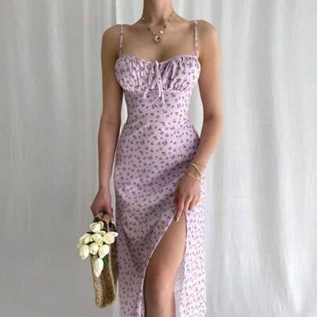 SHEIN Women Fashion Elegant Floral Printed Bodycon French Spaghetti Strap Dress Spring Summer Party Night Out Vacation Clothes