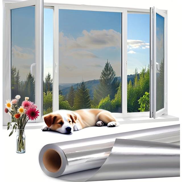 TEMU Mirror Film Window Privacy Screen Sun Protection Window Interior Window Film Outside Heat Protection Film Residue-free Heat Protection Film Thermal Film Window Against Heat, Mirror Silvery