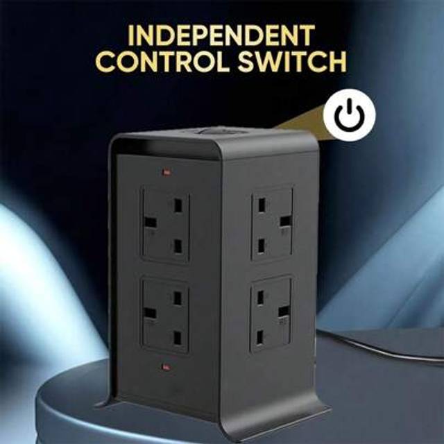 SHEIN 2M Tower Extension Lead Multi Socket 8 Way Plug USB Extension Surge Protection~
