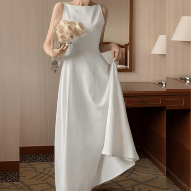 SHEIN Elegant Spaghetti Straps Champagne Wedding Guest Dress Spring Summer Concert Simple Modest Evening Party Long Dresses Women