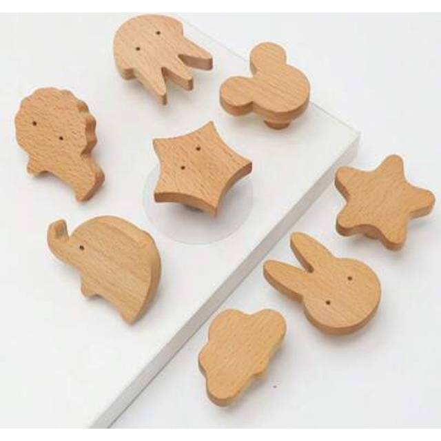 SHEIN Wooden Animal Cabinet Handles Wood Cloud Hooks Furniture Handles For Cabinets And Drawers Door Knobs Kitchen Wardrobe Door Pulls