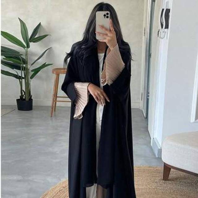 SHEIN Modest Arabian Dubai Abaya Dress, Middle East Best Selling Pleated Patchwork Robe Coat For Women, Kaftan