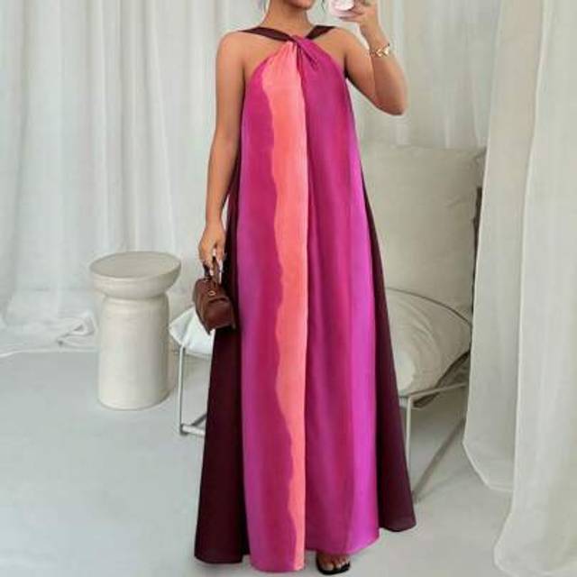 Calvaya Women&#39;s Summer Vacation/Date Occasion Halter Neck Printed Cold-Shoulder Colorful Dress