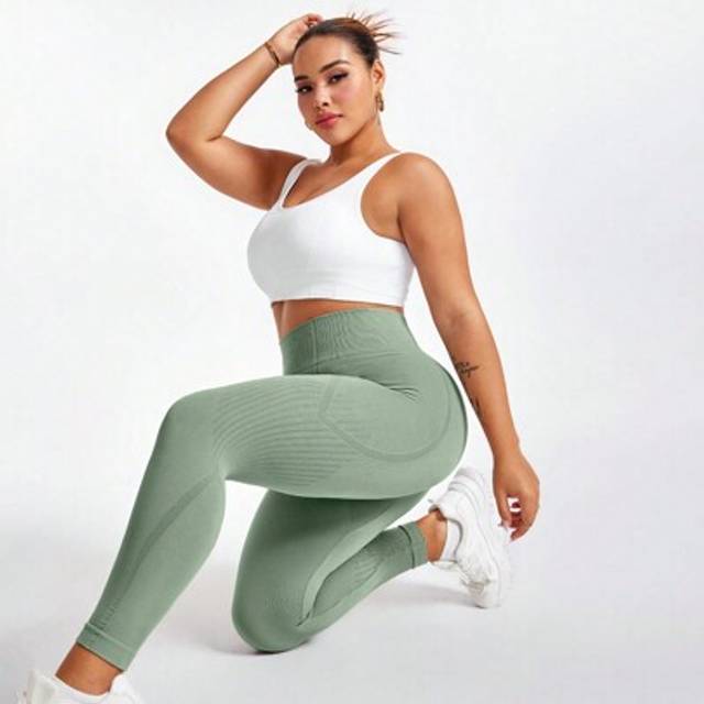 SHEIN Plus Size Solid Color High Waist Slim Fit Casual Sports Pants