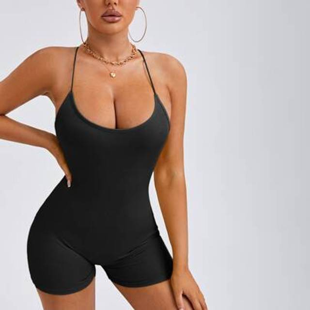 SHEIN Summer;Criss Cross Backless Unitard Romper