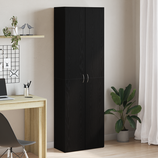 Svart Ek Kontor Skåp 60 x 32 x 190 cm, gjort av konstruerat trä.