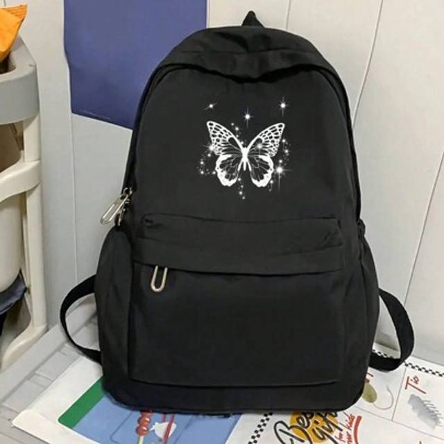 SHEIN Butterfly Print Backpack, Fashionable And Versatile Casual Sports Shoulder Bag,Large-Capacity Student Backpack,Suitable For Girls, To Go Back To Schoo