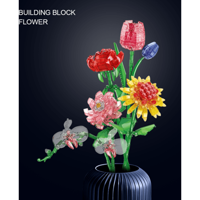 SHEIN Micro-Brick Artificial Flower Bouquet, DIY Unique Home Decor, Plant Series, Suitable For Home Decoration, Girlfriend Gift, Mother&#39;s Day Gift, Birthday