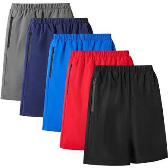 SHEIN 5pcs/Pack Men & Teenage Boys Loose Fit Summer Casual Bermuda Shorts, Grey, Navy Blue, Sky Blue, Red, Black, Fashion Sport Outdoor Suitable Shorts, 5 P