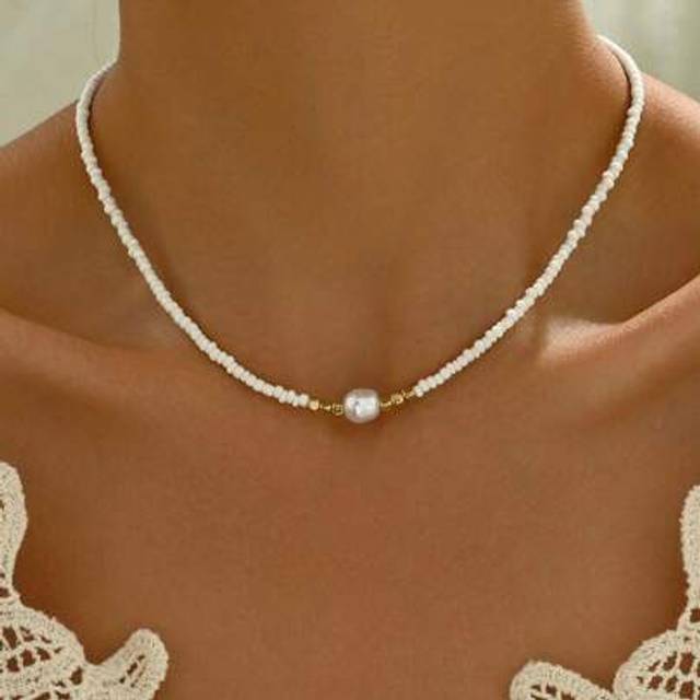 SHEIN 1pc Minimalist Classic Multi-Color Beaded Choker Necklace, Suitable For Women&#39;s Party And Daily Wear
