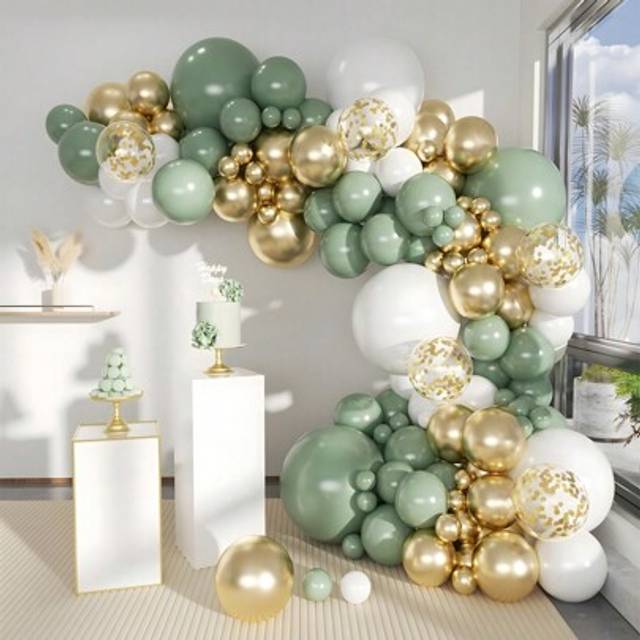 SHEIN 121pcs Sage Green Gold Ivory Latex Balloons Perfect Decoration For Birthday Decor Wedding Decor, Bridal Shower Gift, Babe Shower Decor, Party Holiday