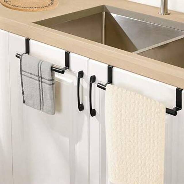 SHEIN 1PC Black Single Rod Towel Rack Cabinet Door Back Type Hanging Rack Non-punched Towel Rod