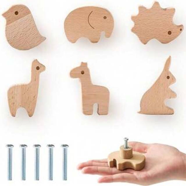 SHEIN Wooden Animal Cabinet Knobs Decorative Wood Dresser Knobs With Screws Dresser Pulls Wood Children&#39;s Room Animals Knobs Furniture Knobs Nursery Drawer