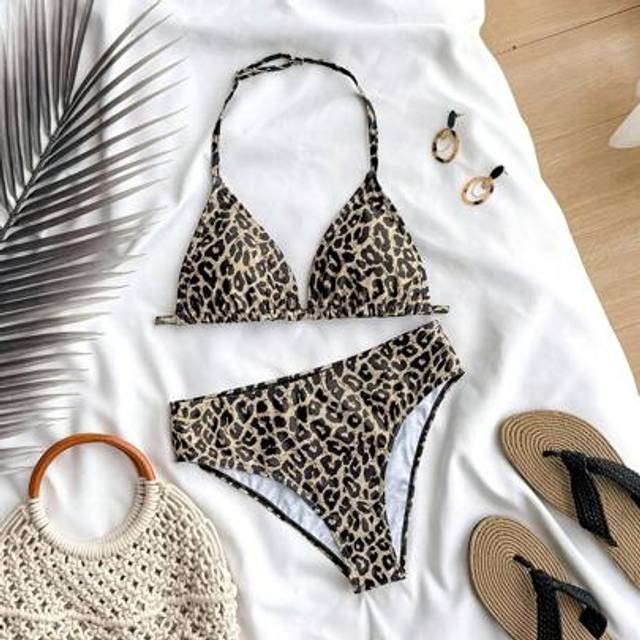 SHEIN Teen Girl Leopard Print Spaghetti Strap Tankini Swimwear Top & Bottom Set, Summer Vacation