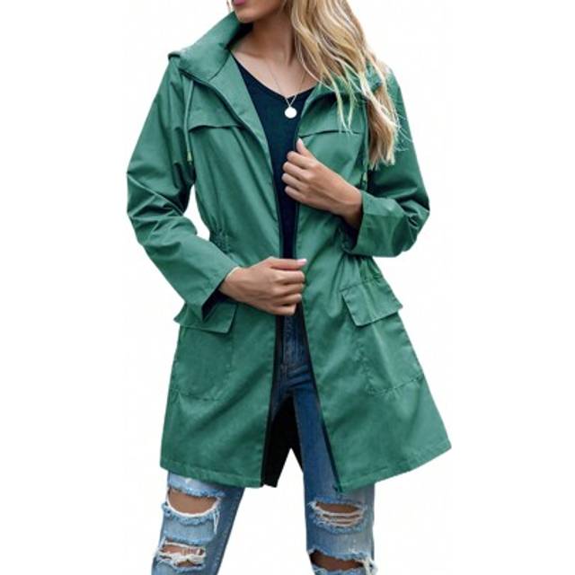 SHEIN Women Light Rain Jacket Waterproof Active Outdoor Trench Raincoat With Hood Ladies Lightweight Windproof Windbreaker