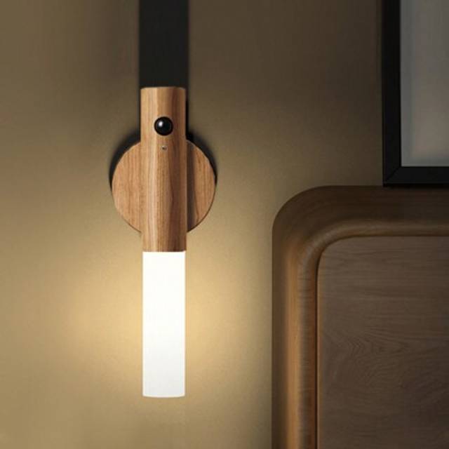 SHEIN 1pc/2pcs/3pcs Motion Sensor Night Light, Magnetic Wall Lamp, Indoor Wooden Wall Mount Light Wardrobe, Indoor LED Magnetic Rechargeable Portable Lamp F