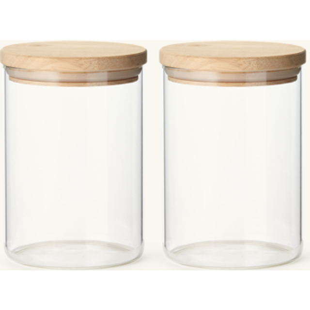 Jars with lid 2-pack - Glass/rubber wood. 600 ml. 2 pcs. - Clear - Søstrene Grene