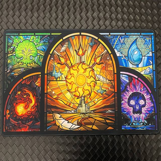 TEMU Magic-themed Stained Play Mat, Non-slip Rubber Base, Mtg & Tcg Compatible, Multipurpose Mouse Pad, & Washable Desk Accessory, For 14+, Party Game