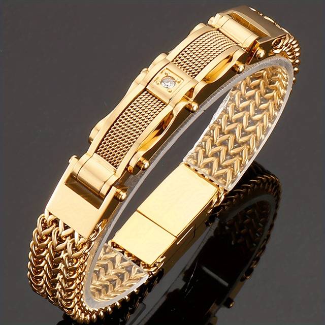 TEMU 's 304 304 Stainless Steel Stylish Hip-hop Motorcycle Chain Bracelet Suitable For Nightclubs, Weddings, Parties, And Rock Styles.