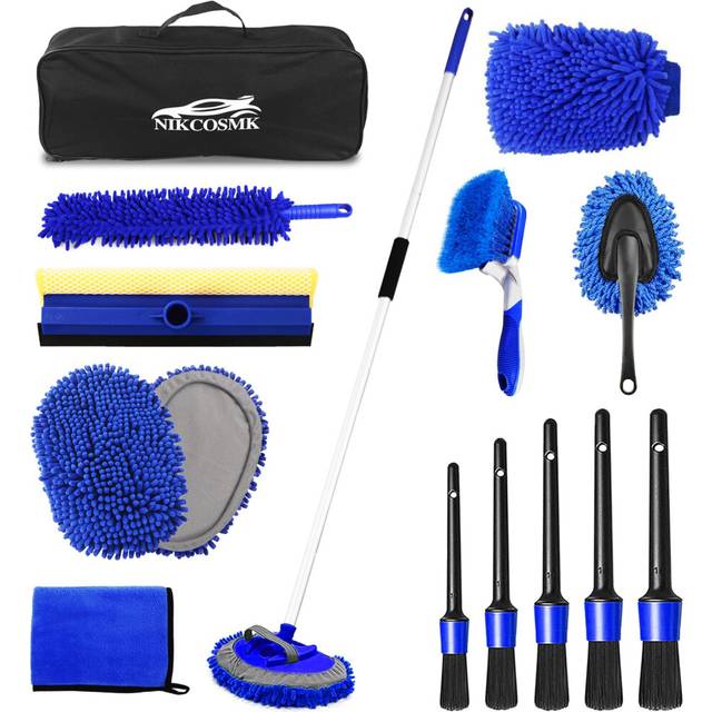 62'' Car Wash Brush Kit Mitt Mop Sponge with Long Handle  1 Chenille Scratch-Free Replacement Head  Windshield Window Squeegee Car Duster Car Detailin