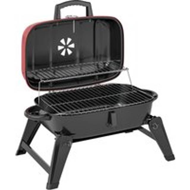 Outsunny Charcoal Barbecue Grill Folding Bbq Grill With 1232 Cm² Cooking Area, Adjustable Vent, Thermometer, Handles For Camping Picnic, Red
