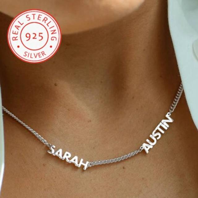 SHEIN A 925 Silver,Light Luxury Egyptian Cuban Style Minimalist Stainless Steel Custom Necklace, Customizable With 2-3 English Names, Dates, Numbers, Valent