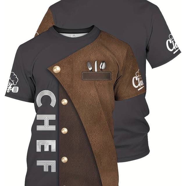 TEMU Elegant Chef T-shirt For Women - Custom "chef" Print, Design, Short Sleeve, Round Neck, Polyester Knit, Cooking Enthusiasts, Cooking Apparel | Elegant Chef Attire | Knit Construction, Chef Shirt