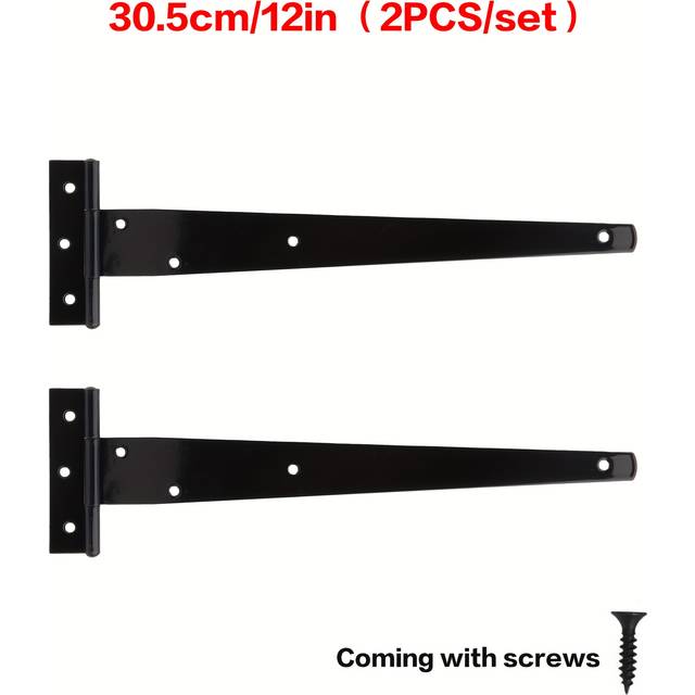 TEMU 2pcs T-hinge Black Door Hinge Multiple Sizes Outdoor Heavy Duty Hinge Door Hinge Shed Hinge Belt Hinge Barn Door Hinge With Screws