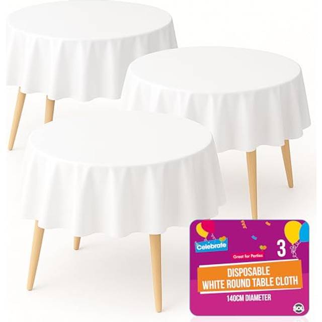 3 White Plastic Table Covers Round Tablecloth Disposable Party Cloth