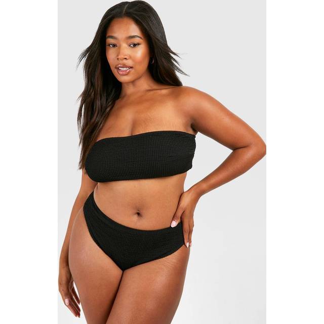 Womens Plus Crinkle Tummy Control Bandeau Bikini - Black - 28, Black
