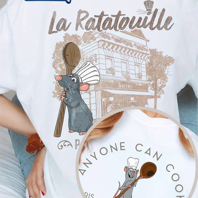 TEMU Chef Remy T-shirt For Women - Cute Cartoon Design With " Cook" Slogan, Soft Pink Tee For Spring/summer, Casual Wear Tee | Design | Soft Fabric Tee