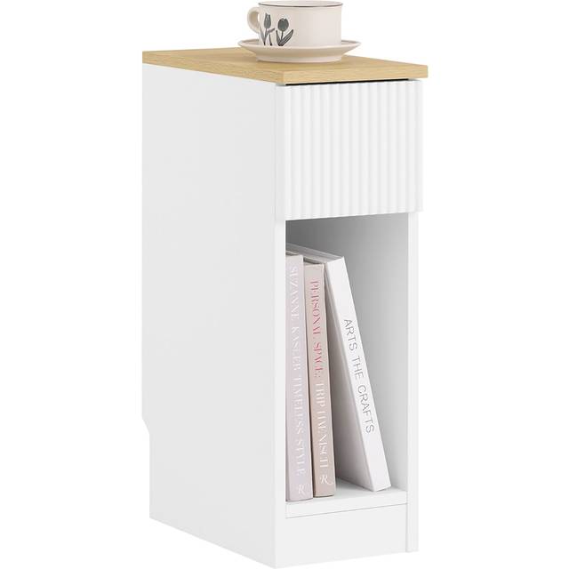 SoBuy FBT111-W 20cm Wide Narrow Bedside Table Nightstands with Wave-Design Drawer, Narrow Side Table for Sofa, Night Tables for Bedroom and Living Roo