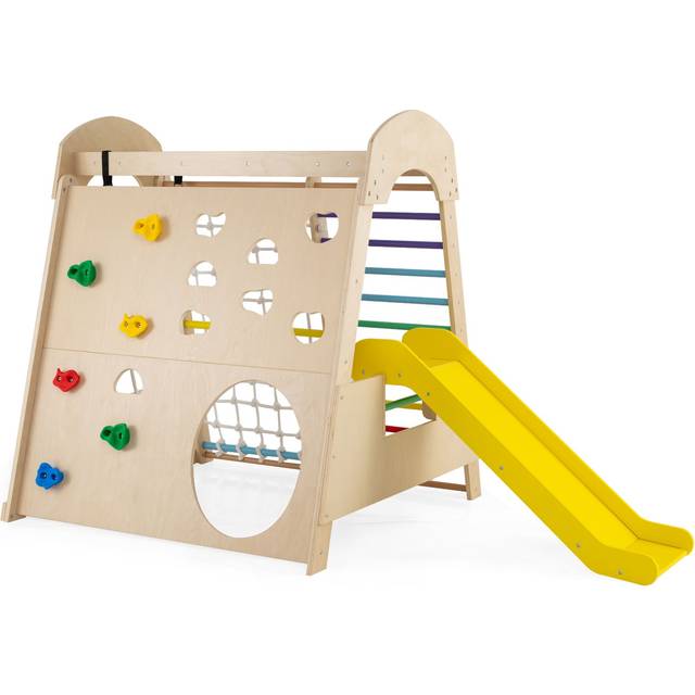 TEMU Goflame Indoor Jungle Gym Wooden Playground With Climbing Wall-colorful