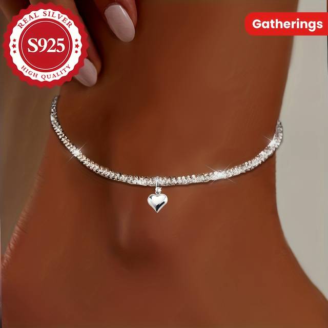 TEMU Elegant Vintage-inspired Women's Anklet With Charms - 925 Sterling Silver, Lightweight & Durable For Or Gifting, Accessory | | Durable Anklet