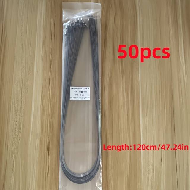 TEMU 50/100pcs Extra Long Gravity Stainless Steel Cable Ties, Heavy-duty Zipper Ties For Machinery, Vehicles, Farms, Cables, Piping & Outdoor Use, Self-locking