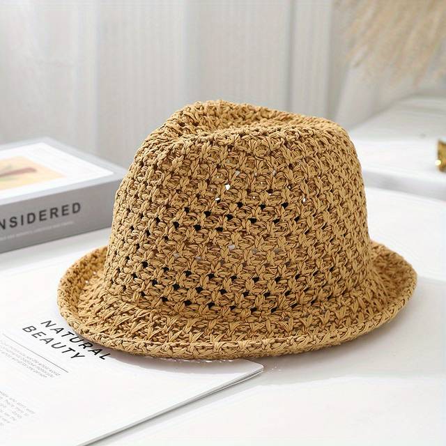 TEMU New Arrival - Lightweight, Breathable Straw Bucket Hats For , Summer Fashionable Straw Hat With Wide Brim, Hand Washable, Light Brown, Breathable Hat|wide Brim Hat|handwashable Hat