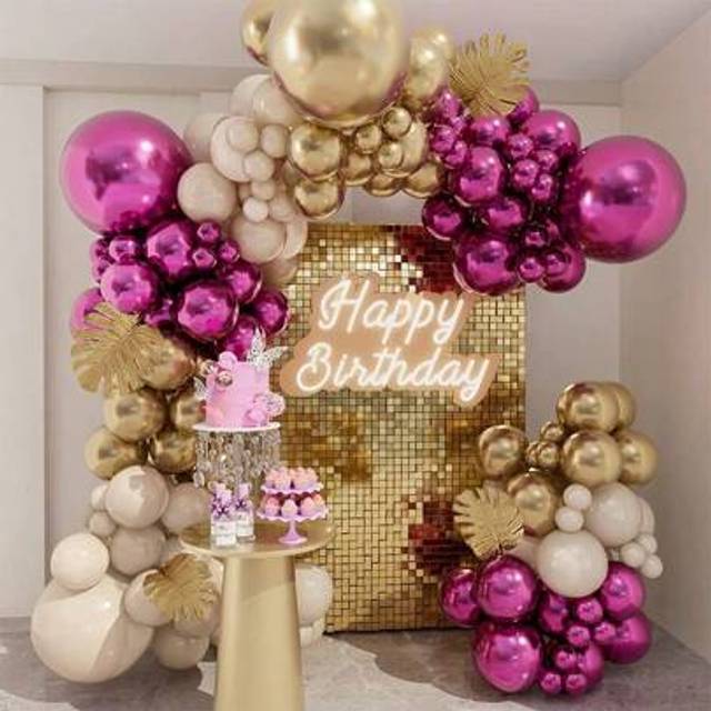 SHEIN 121pcs Vintage Metal Balloon Chain Flower Wreath Set, Including Turtle Leaves, Suitable For Girls And Women&#39;s 1st/3rd/5th/16th/18th/30th/40th Birthday